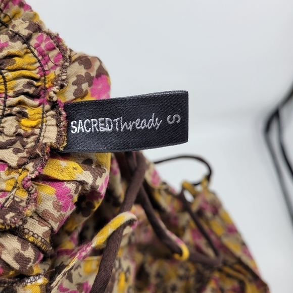 Sacred Threads Boho Hippie mixed print shirred back waist tiered dress. Size S - Picture 3 of 11
